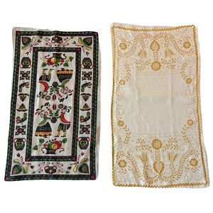 Vintage SET of 2 Farmhouse Pure Irish Linen Dutch Folk Art Tea Towels